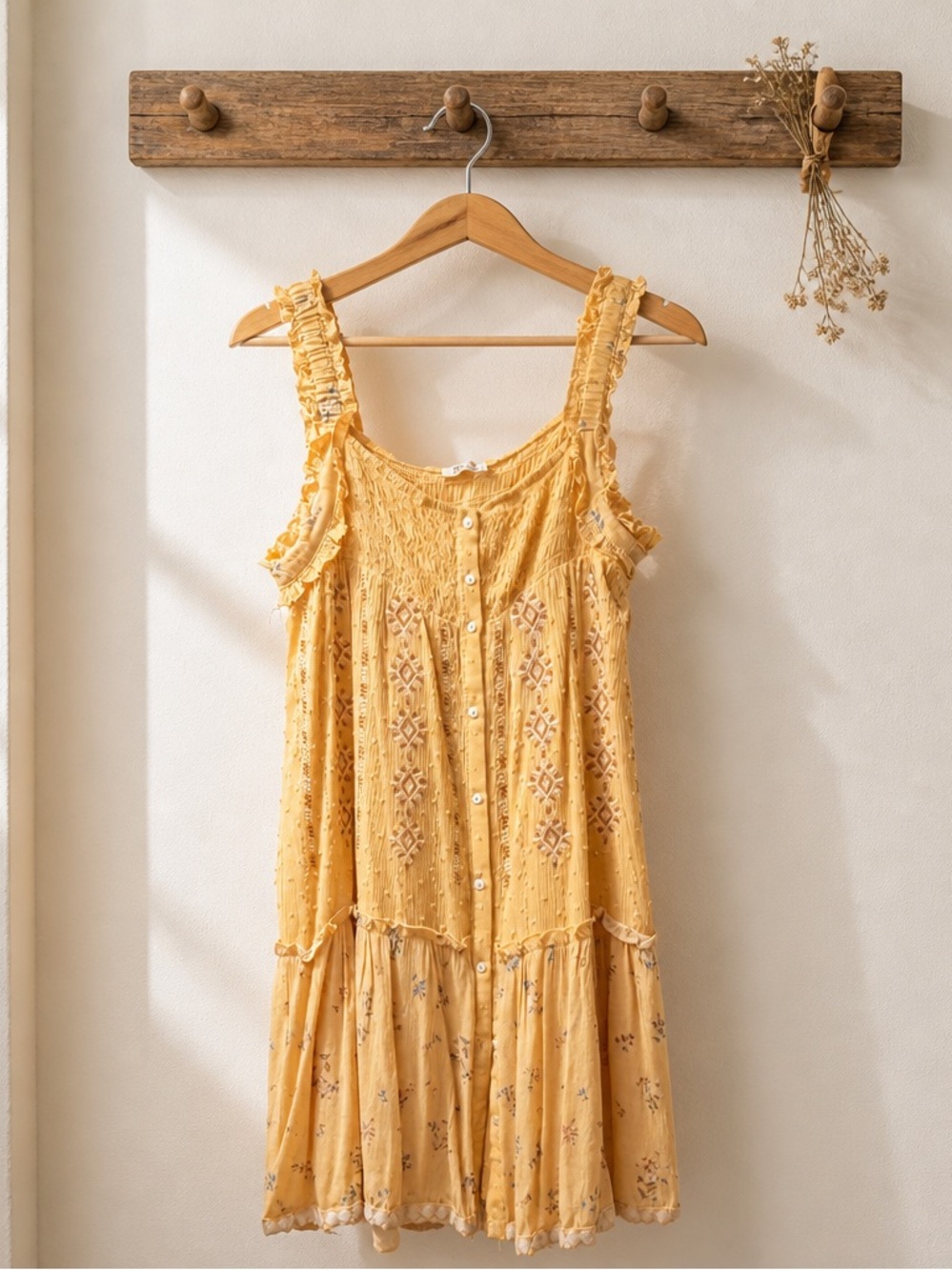 Miss Me Sunlit Yellow Ruffle-Trim Button Dress